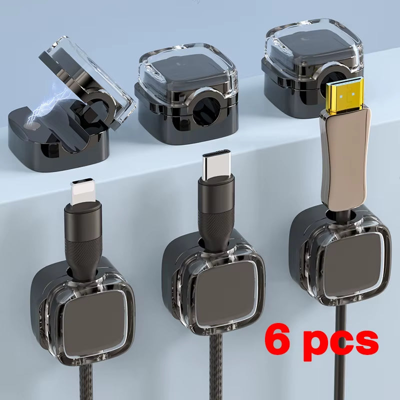 1/3/6PCS Magnetic Cable Organizer Cables Clips Adjustable Cord Holder under Desk Cable Management Wire Keeper Organizer Holder