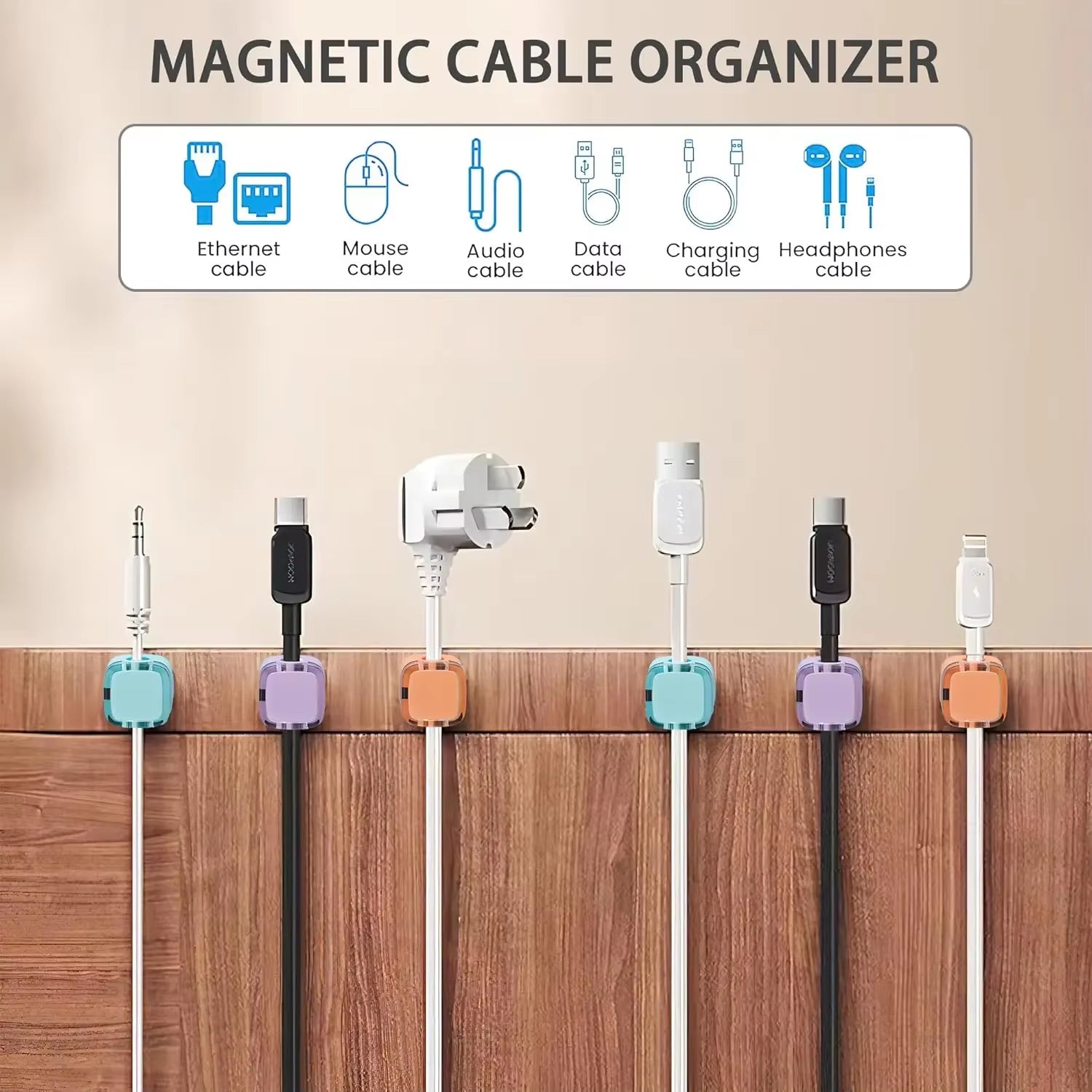 1/3/6PCS Magnetic Cable Organizer Cables Clips Adjustable Cord Holder under Desk Cable Management Wire Keeper Organizer Holder